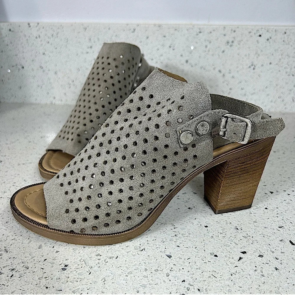 Barbara Barbieri Leather Slingback Peep Toe Block Heel Gray​​​